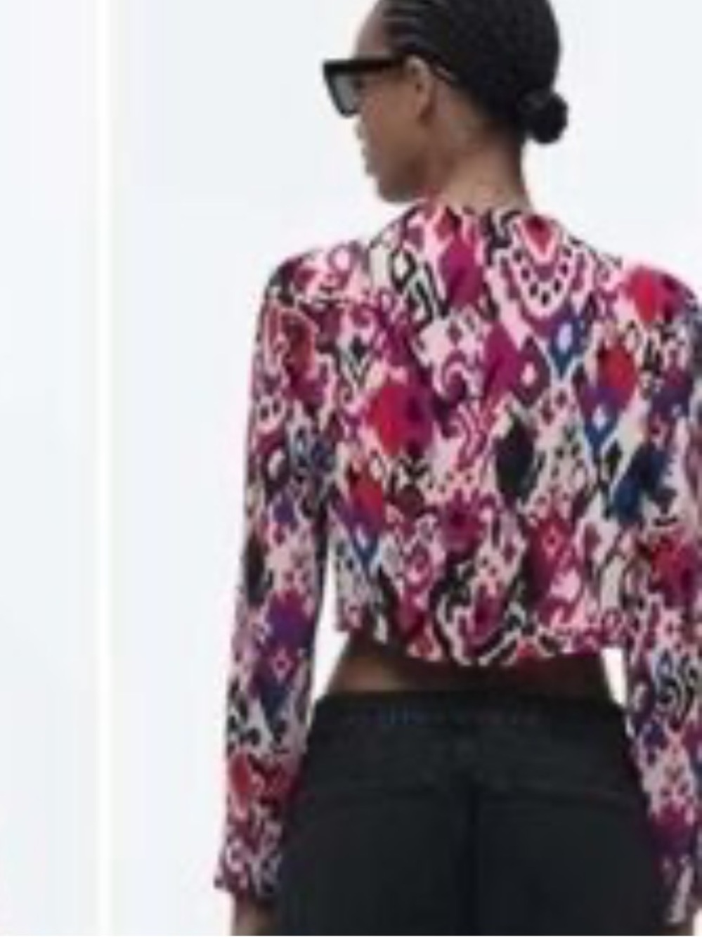 ZARA Printed High Neck Long Sleeve Drape Crop Top - Picture 2 of 8